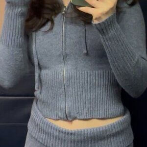 Blue-gray hoodie and fold over pants set